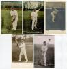 George Herbert Hirst. Yorkshire & England 1891-1929. Five postcards of Arnold, two colour, two mono and one sepia, one real photograph and four printed. two bowling, two batting and one fielding pose images, publishers are Parkinson & Roy, Leeds (2, colou