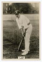 Joseph Vine. Sussex, London County & England 1896-1922. Phillips ‘Pinnace’ premium issue cabinet size mono real photograph trade card of Vine, standing full length at the wicket in batting pose wearing Sussex cap. No. 56.C. 4”x6”. Plain back. A rarer card