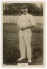 Albert Edward Relf. Sussex, London County, Auckland & England 1900-1921. Phillips &lsquo;Pinnace&rsquo; premium issue cabinet size mono real photograph trade card of Relf, standing full length at the wicket holding a ball, wearing cricket attire and England cap. No. 