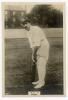 Robert Richard Relf. Sussex 1905-1924. Phillips &lsquo;Pinnace&rsquo; premium issue cabinet size mono real photograph trade card of Relf, standing full length at the wicket in batting pose, wearing Sussex cap. No. 58.C. 4&rdquo;x6&rdquo;. Plain back. A rarer card in this format,
