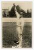 Vallence William Crisp Jupp. Sussex, Northamptonshire & England 1909-1938. Phillips &lsquo;Pinnace&rsquo; premium issue cabinet size mono real photograph trade card of Jupp, standing full length at the wicket in bowling pose, wearing Sussex cap. No. 59.C. 4&rdquo;x6&rdquo;. Plai