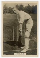 Alfred Ernest Dipper. Gloucestershire & England 1908-1932. Phillips ‘Pinnace’ premium issue cabinet size mono real photograph trade card of Dipper, standing full length at the wicket in batting pose. No. 72.C. 4”x6”. Plain back. Very good condition.