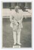 Charles Burgess Fry. Oxford University, Sussex, Hampshire & England 1892-1921. Phillips &lsquo;Pinnace&rsquo; premium issue cabinet size mono real photograph trade card of Fry, full length wearing batting attire and coat. No. 74.C. 4&rdquo;x6&rdquo;. Plain back. Very good condit