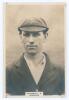 George Ernest Tyldesley. Lancashire & England 1909-1936. Phillips ‘Pinnace’ premium issue cabinet size mono real photograph trade card of Tyldesley, head and shoulders wearing blazer and Lancashire cap. No. 80.C. 4”x6”. Plain back. Minor marks to corners,