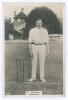 William Bestwick. Derbyshire 1898-1925. Phillips &lsquo;Pinnace&rsquo; premium issue cabinet size mono real photograph trade card of Bestwick, standing full length at the crease wearing cricket attire with ball in hand. No. 85.C. 4&rdquo;x6&rdquo;. Plain back. A rarer card in th
