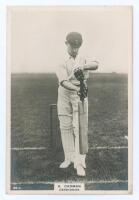 Samuel William Anthony Cadman. Derbyshire 1900-1926. Phillips ‘Pinnace’ premium issue cabinet size mono real photograph trade card of Cadman standing full length at the crease in batting pose. No. 86.C. 4”x6”. Plain back. Very good condition.