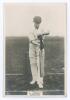 Samuel William Anthony Cadman. Derbyshire 1900-1926. Phillips &lsquo;Pinnace&rsquo; premium issue cabinet size mono real photograph trade card of Cadman standing full length at the crease in batting pose. No. 86.C. 4&rdquo;x6&rdquo;. Plain back. Very good condition.