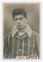 Harry Chidgey. Somerset 1900-1921. Phillips ‘Pinnace’ premium issue cabinet size mono real photograph trade card of Chidgey, head and shoulders wearing cricket attire and blazer. No. 101.C. 4”x6”. Plain back. Minor creasing, otherwise in very good conditi