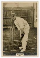 Harold Thomas William ‘Wally’ Hardinge. Kent & England 1902-1933. Phillips ‘Pinnace’ premium issue cabinet size mono real photograph trade card of Hardinge standing full length at the wicket in batting pose wearing Kent cap. No. 30.C. 4”x6”. Plain back. V