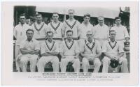 Middlesex C.C.C. 1949. Original mono real photograph plain back postcard of the 1949 Middlesex team, seated and standing in rows wearing cricket attire. Printed title and players’ names to lower border. Official stamp for A. Wilkes & Son, West Bromwich to