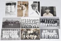 Team and player postcards 1900s- 1960s. A selection of ten postcards (one small press photograph), the majority real photographs. Individuals are Percy Davis (Northamptonshire 1935-1952) batting in the nets, a small head and shoulders press photograph of 