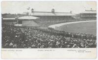 ‘Sydney Cricket Ground. Australia v England. A Record Crowd’ 1903/04. Early original mono postcard of a view of the packed stands for the first Test match played 11th- 17th December 1903. Graphic Series No. 2. Postmarked Sydney 1904. Nick to top edge, wea