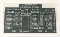 Selfridge & Co. England v Australia 1938. ‘Souvenir of an Historic Occasion’. A rarely seen mono real photograph postcard showing the Selfridge Score Board at the close of the Oval Test match, 20th-24th August 1938, in which Hutton made the world record i