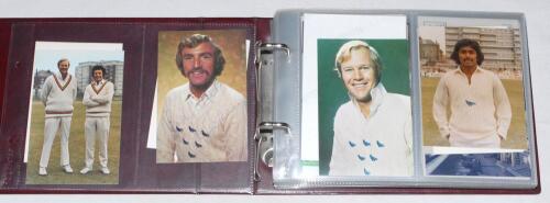 Sussex C.C.C. 1970s-2010s. Red file comprising over thirty collectors&rsquo; cards, candid style photographs and official portrait photographs of Sussex players, of which twenty two are signed by the featured player. Signatures include Peter Graves, Arnold Long