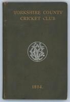 Yorkshire C.C.C. annual 1894. 2nd year of issue. 136pp. Edited by J.B. Wostinholm. J. Robertshaw, Sheffield, printer. Original olive boards with titles in gilt to front board and white ‘Y.C.C.’ emblem to centre, gilt to page edges. Ownership signature to 