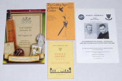 Sussex cricket. Three original exhibition catalogues relating to Sussex cricket including two held at Hove Museum of Art. &lsquo;Sussex Cricket Past and Present&rsquo;, original illustrated catalogue for the exhibition held &lsquo;under the auspices of Sussex County Cricke