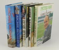 Signed cricket books. Five modern cricket books all signed by their authors. Signatures are Michael Vaughan, Richie Benaud (2), Peter May and Ian Botham. All with dustwrapper. VG