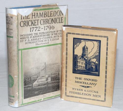 &lsquo;The Hambledon Men being a new edition of John Nyren&rsquo;s &ldquo;Young Cricketer&rsquo;s Tutor&rdquo;...&rsquo;, E.V. Lucas, London 1907. Original dustwrapper with some loss. Owner&rsquo;s signature in ink of John Arlott to front endpaper, handwritten dedication in ink to second front en