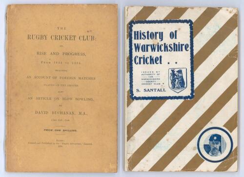 Warwickshire cricket. Two titles. &lsquo;History of Warwickshire Cricket&rsquo;, Sydney Santall, published by Warwickshire C.C.C. 1911. Original pictorial paper wrappers. Inserted between pp136/7 is a colour leaflet advertising Mitchell & Butlers Ales, and loosely in