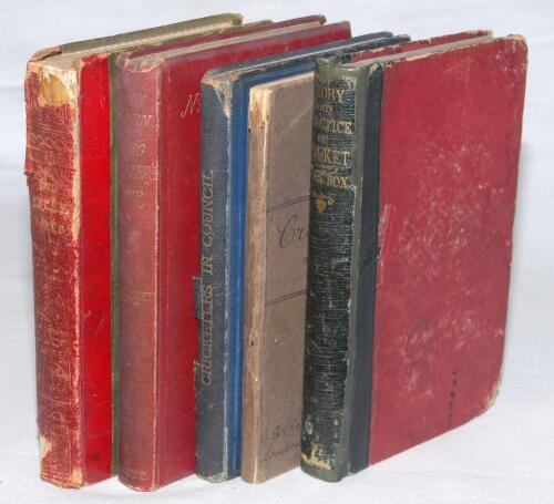 &lsquo;Theory and Practice of Cricket&rsquo;. Charles Box, first edition, London 1868. Bound in red boards with leather spine. Presentation copy signed and dated 9th April 1869 in red ink to the front end paper by &lsquo;Robert Dark&rsquo; (possibly a brother of James Dark, a pr