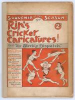 ‘RIP’s Cricket Caricatures 1907! Souvenir of the Season’. Roland P. Hill. The Weekly [Sunday] Dispatch, London 1907. Original stiff decorative boards with cloth tape reinforcement to spine. Contents comprise pages devoted to ‘The Lord of the Weather’, ‘Hi