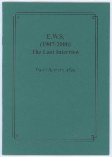 &lsquo;E.W.S. [Jim Swanton]. The Last Interview&rsquo;. David Rayvern Allen. Limited edition no. 84/93. Signed to the title page and limitation page by the author. Sold with a selection of ephemera originally from the estate of Swanton, including a typed airmail lett