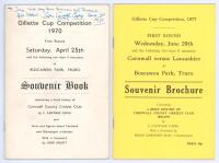 Cornwall C.C.C. Gillette Cup 1970 & 1977. Two souvenir booklets on Cornwall in the Gillette Cup. The first for the match v. Glamorgan in the first round of the competition played at Truro, 25th April 1970. Comprises team photographs and a history of the C