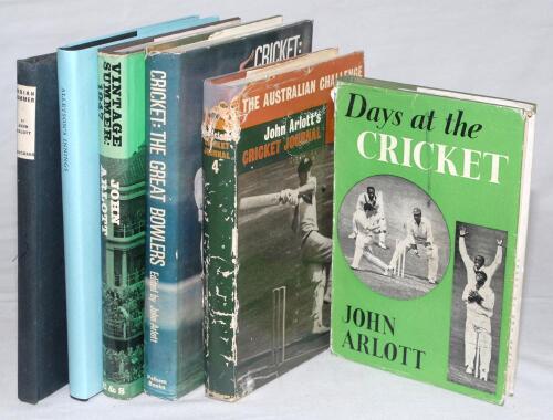 John Arlott. Six first edition hardback titles by Arlott. All with good dustwrappers unless stated. Titles are &lsquo;Indian Summer. An account of the cricket tour in England 1946&rsquo;, London 1947, Arlott&rsquo;s first book to be published on cricket, lacking dustwrappe
