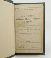 Wisden Cricketers’ Almanack 1879. 16th edition. Bound in dark green boards, lacking original paper wrappers, with gilt titles to spine, red page edges. Minor wear, minor soiling and small repair to the title page, minor wear to the ‘contents’ page and the