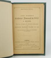 Wisden Cricketers’ Almanack 1882. 19th edition. Bound in dark green boards, with original paper wrappers, with gilt titles to spine. Stain to rear wrapper otherwise in very good condition throughout. The book has been bound in dark green boards with gilt 