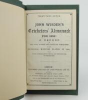 Wisden Cricketers’ Almanack 1886. 23rd edition. Bound in dark green boards, lacking original paper wrappers, with gilt titles to spine, light red page edges. Lacking the first and all rear advertising pages, trimming a little tight by the binder otherwise