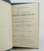 Wisden Cricketers’ Almanack 1888. 25th edition. Bound in dark green boards, lacking original paper wrappers, with gilt titles to spine, light red page edges. Lacking the first and all rear advertising pages, trimming a little tight by the binder otherwise