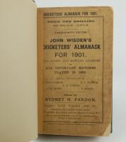 Wisden Cricketers’ Almanack 1901. 38th edition. Bound in dark green boards, with original paper wrappers, with gilt titles to spine. Some minor loss to corners of wrappers at front and rear, light age toning otherwise in good+ condition. The book has been