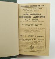 Wisden Cricketers’ Almanack 1924 and 1925. 61st & 62nd editions. Bound in dark green boards, with original paper wrappers, with gilt titles to spine. The 1924 edition in good/very good condition and the 1925 edition with only fair/good front and rear wrap