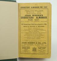 Wisden Cricketers’ Almanack 1937. 74th edition. Bound in dark green boards, with original paper wrappers, with gilt titles to spine. Odd minor faults otherwise in good/very good condition. The book has been bound in dark green boards with gilt lettering t