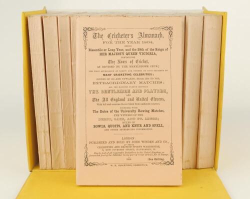 Wisden Cricketers&rsquo; Almanack 1864-1878. Fifteen facsimile editions, with pink wrappers, printed by &lsquo;Billing & Sons Ltd&rsquo; and published in 1960. Limited edition. In original presentation box. Minor soiling to top edge, age toning to box otherwise in good con