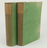 Wisden Cricketers’ Almanack 1892 and 1893. 29th & 30th editions. Both bound in green boards, lacking original paper wrappers, advertising pages at front and at rear, with gilt titles to spine. Some wear to green boards on both editions, the 1893 edition w