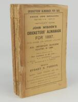 Wisden Cricketers’ Almanack 1897. 34th edition. Original paper wrappers. Breaking to spine block, some page sections becoming loose, complete loss of spine paper, front wrapper with loss to edge and almost detached, some loss to rear wrapper extremities o