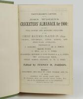 Wisden Cricketers’ Almanack 1900. 37th edition. Bound in green boards, lacking original paper wrappers, advertising page at front and advertising pages at rear, with gilt titles to spine, red speckled page edge. Good condition. Pages checked, complete. Sl