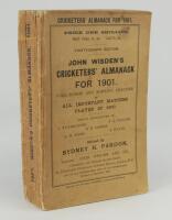 Wisden Cricketers’ Almanack 1901. 38th edition. Original paper wrappers. Slight breaking to spine block, some wear with minor loss to the spine paper, slightly cocked spine to the right, slight staining, wear to edges and discolouration to wrappers, some 