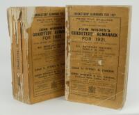 Wisden Cricketers’ Almanack 1921 and 1922. 58th & 59th editions. Original paper wrappers. Both editions with some breaking to spine blocks, page sections becoming slightly loose, both editions with some wear to wrappers and spine papers with loss to both,