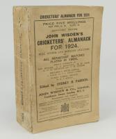 Wisden Cricketers’ Almanack 1924. 61st edition. Original paper wrappers. Slight discolouration to wrappers, very minor breaking to spine block, some wear with small loss to spine paper otherwise in good condition