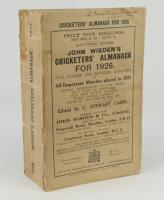 Wisden Cricketers’ Almanack 1926. 63rd edition. Original paper wrappers. Slight discolouration to wrappers, very minor soiling to wrappers, minor wear and stain to spine paper, handwritten name to top of the front wrapper in ink otherwise in good conditio