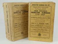 Wisden Cricketers’ Almanack 1927 and 1928. 64th & 65th editions. Original paper wrappers. Both editions with some breaking to spine blocks, page sections becoming loose, both editions with some wear to wrappers and spine papers with some loss to both othe