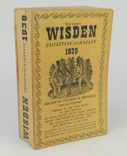 Wisden Cricketers&rsquo; Almanack 1939. 76th edition. Original limp cloth covers. Slight discolouration to rear cover otherwise in good condition