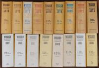 Wisden Cricketers’ Almanack 1971 to 2016. Original limp cloth covers. Minor bowing to the spines of odd editions to varying degree,some general wear and some fading and age toning to some spines otherwise all in good condition. Sold with a hardback editio