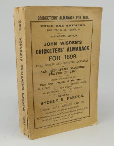 Wisden Cricketers&rsquo; Almanack 1899. 36th edition. Original paper wrappers. Very minor wear to spine paper otherwise in very good condition