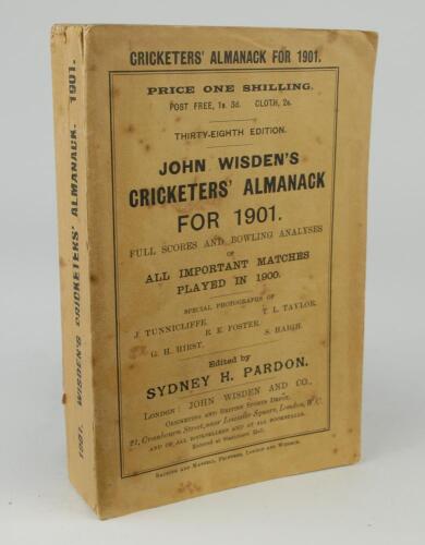 Wisden Cricketers&rsquo; Almanack 1901. 38th edition. Original paper wrappers. Some foxing to front wrapper and spine paper otherwise in very good condition
