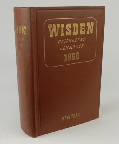 Wisden Cricketers&rsquo; Almanack 1960. Original hardback. Mark to rear board otherwise in good/very good condition. Presentation copy from the Editor, Norman Preston, with inscription to the top of the title pages to Michael Gee, [presumably son of Harry Gee a