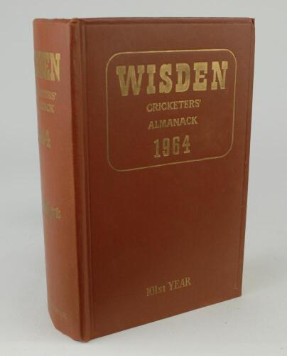 Wisden Cricketers&rsquo; Almanack 1964. Original hardback. Generally good/very good condition. Presentation copy from the Editor, Norman Preston, with inscription to the top of the title pages to Michael Gee, [presumably son of Harry Gee and a staff member] tha